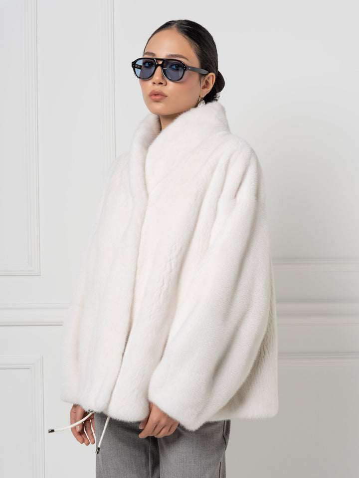 Oversized Mink Jacket with Stand Collar