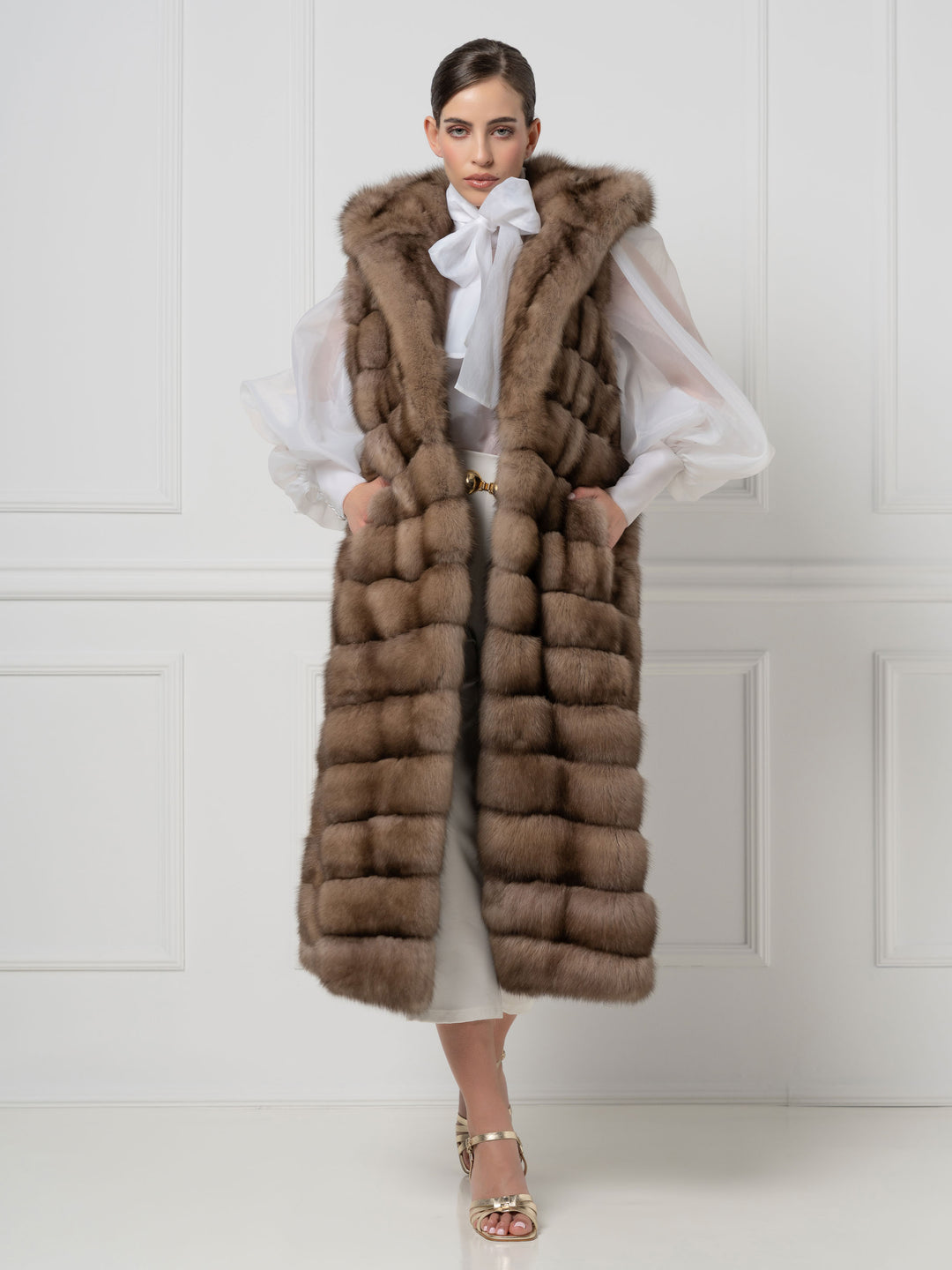 Long Hooded Sable Fur Vest