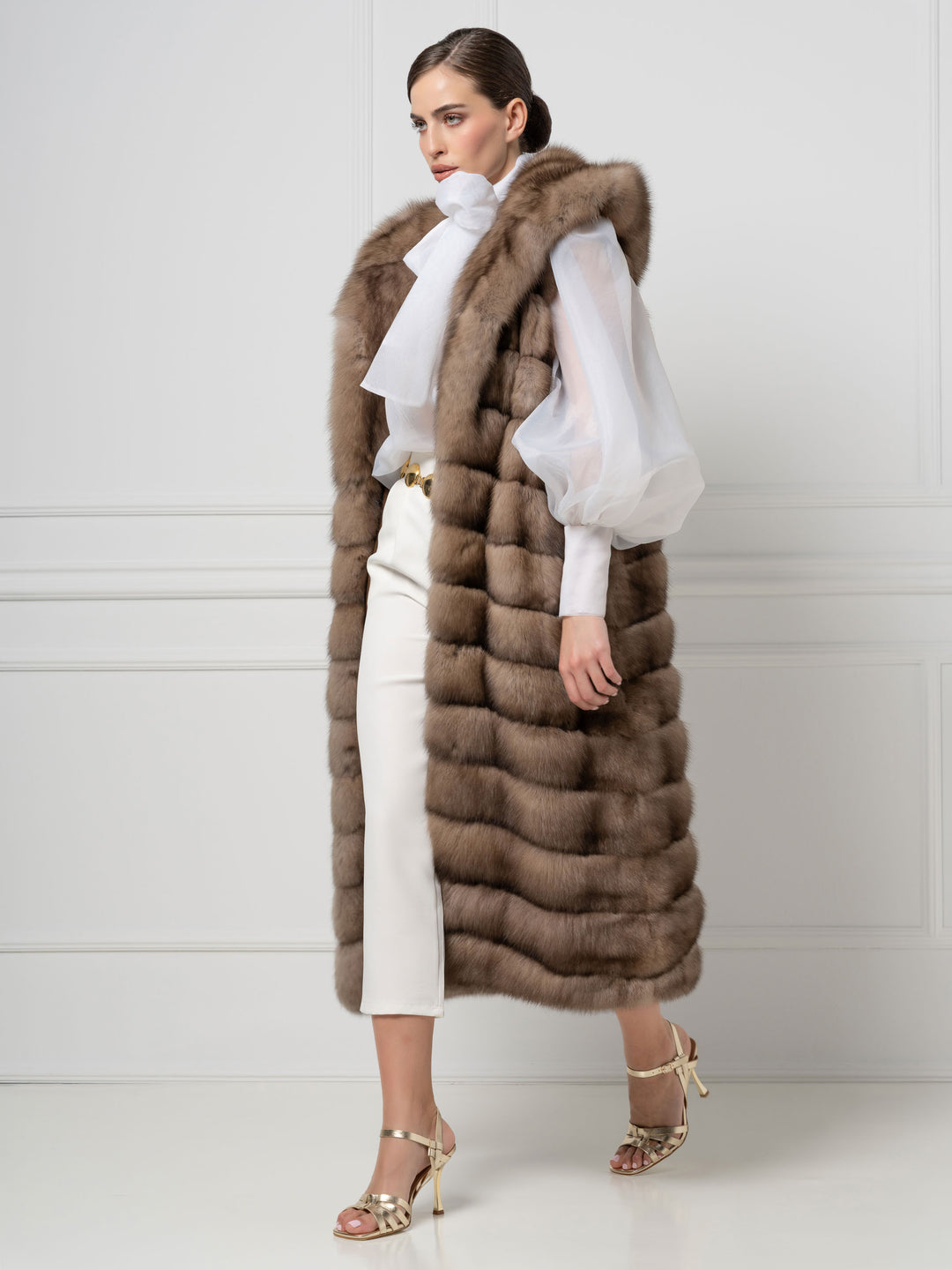 Long Hooded Sable Fur Vest