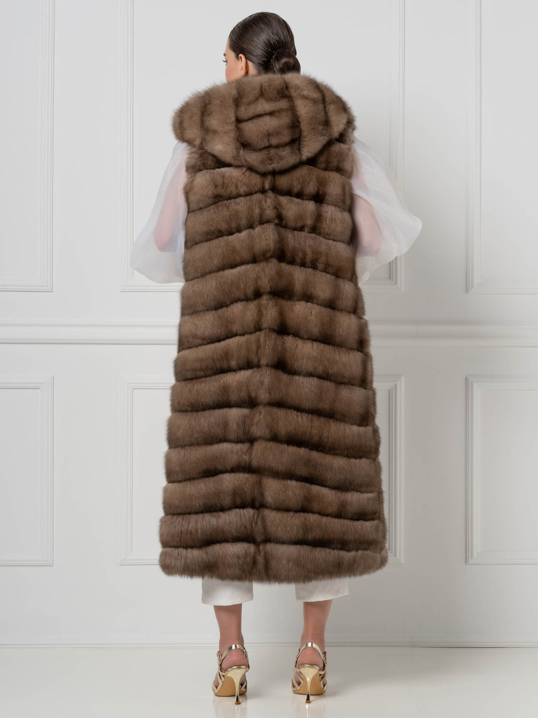 Long Hooded Sable Fur Vest