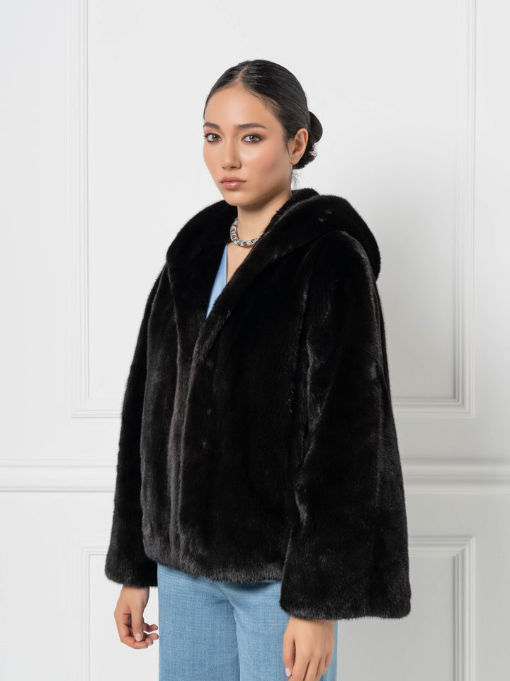 Relaxed Hooded Mink Jacket