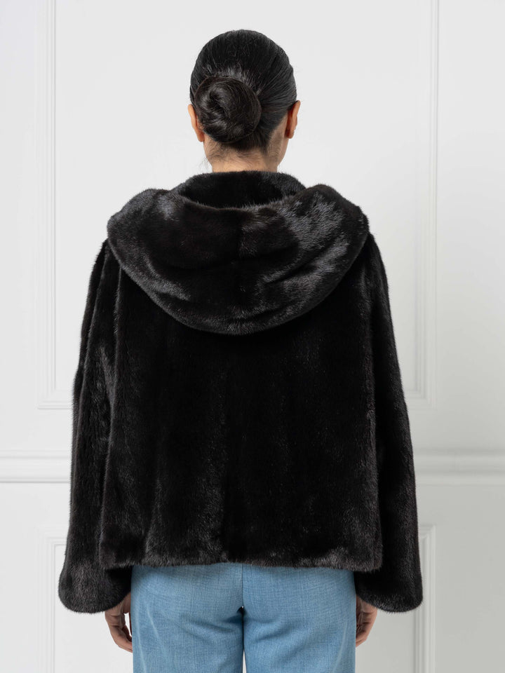 Relaxed Hooded Mink Jacket