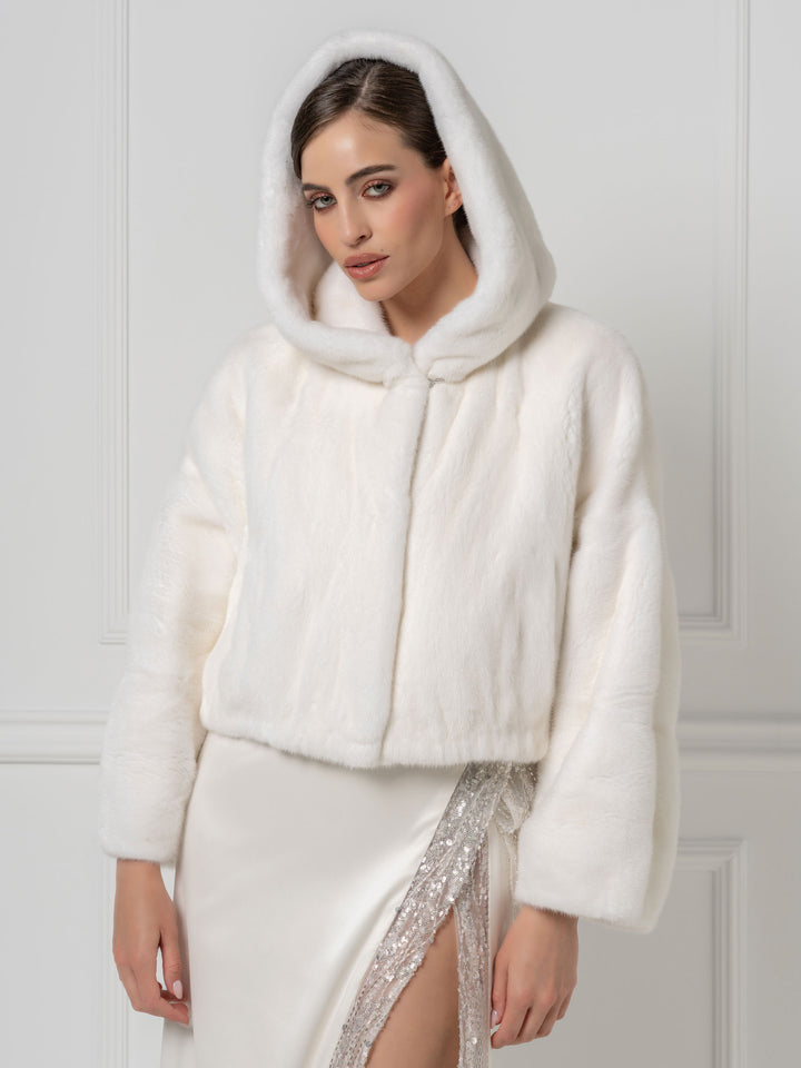 Cropped Hooded Mink Jacket