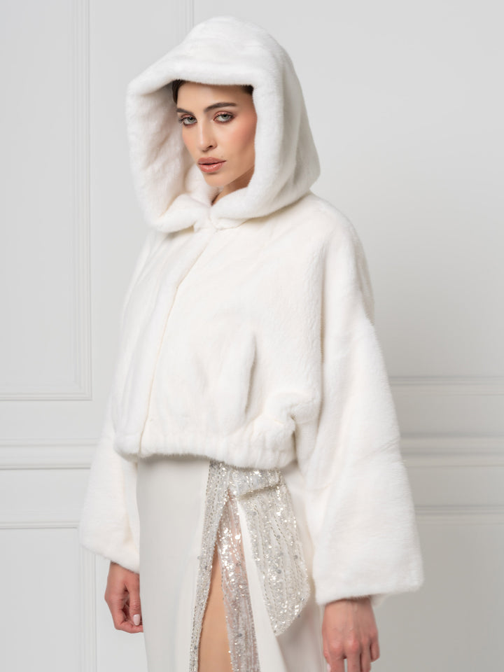 Cropped Hooded Mink Jacket