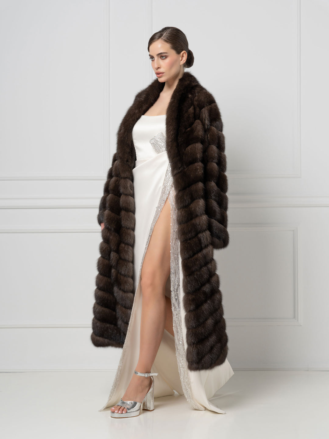 Cappotto lungo Chevron Sable