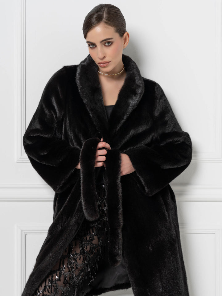 Black Long Mink Coat with Belt