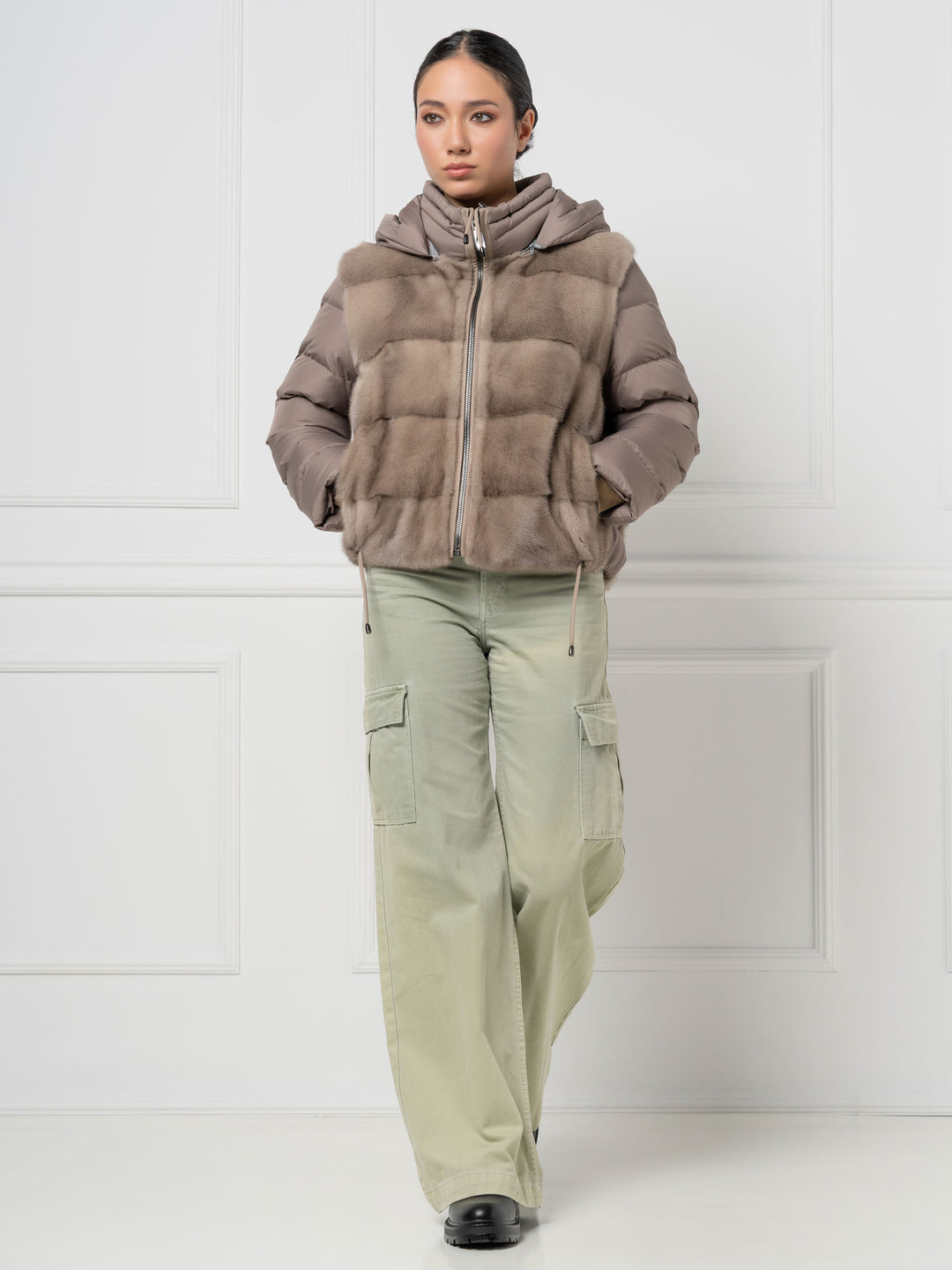 Mink &amp; Down Hooded Jacket