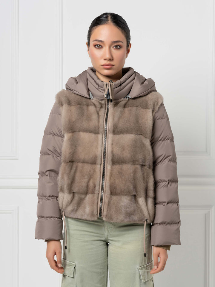 Mink &amp; Down Hooded Jacket