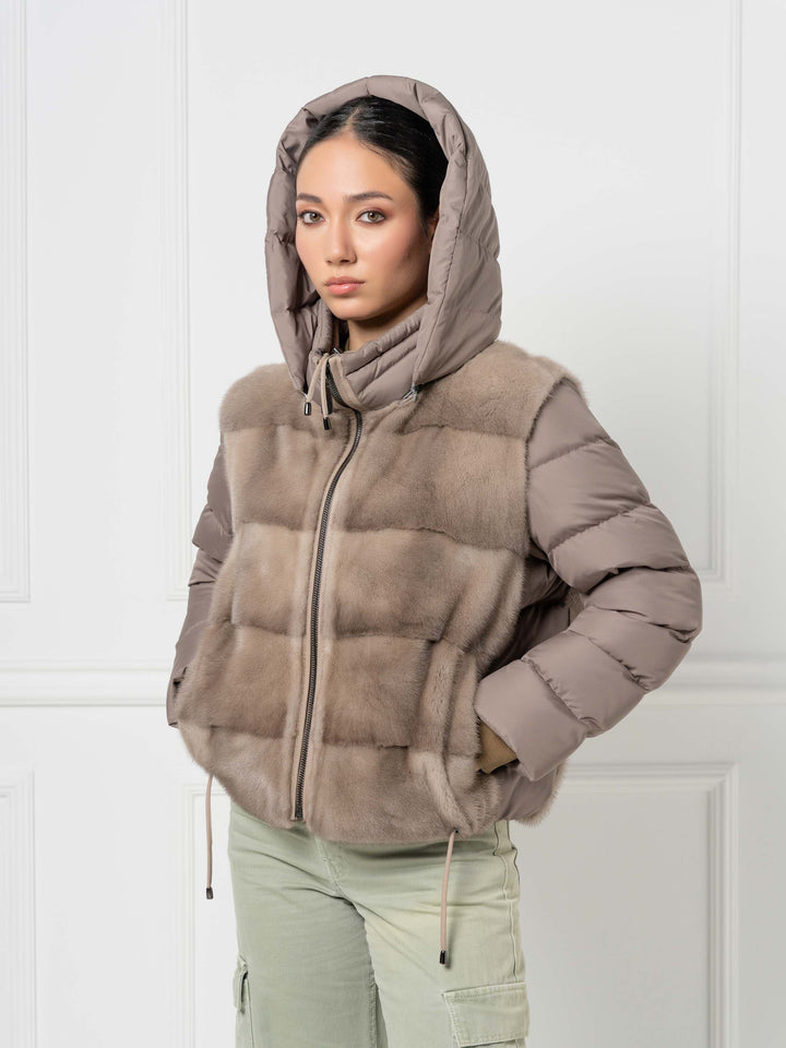 Mink &amp; Down Hooded Jacket