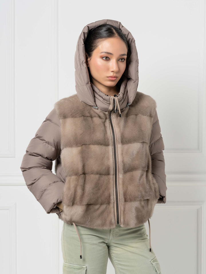 Mink &amp; Down Hooded Jacket