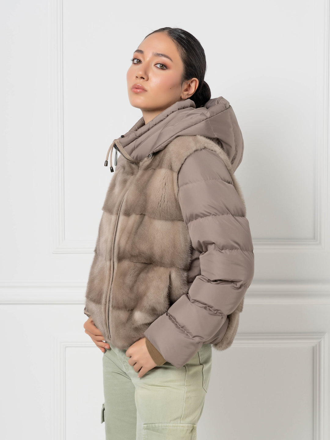 Mink &amp; Down Hooded Jacket