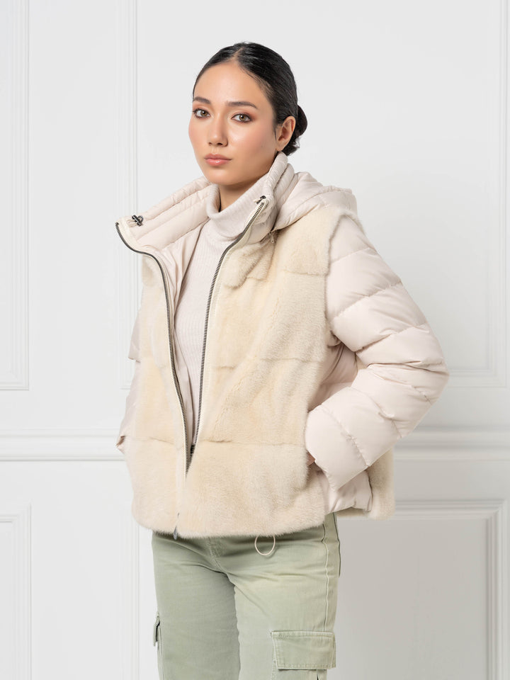 Mink &amp; Down Hooded Jacket