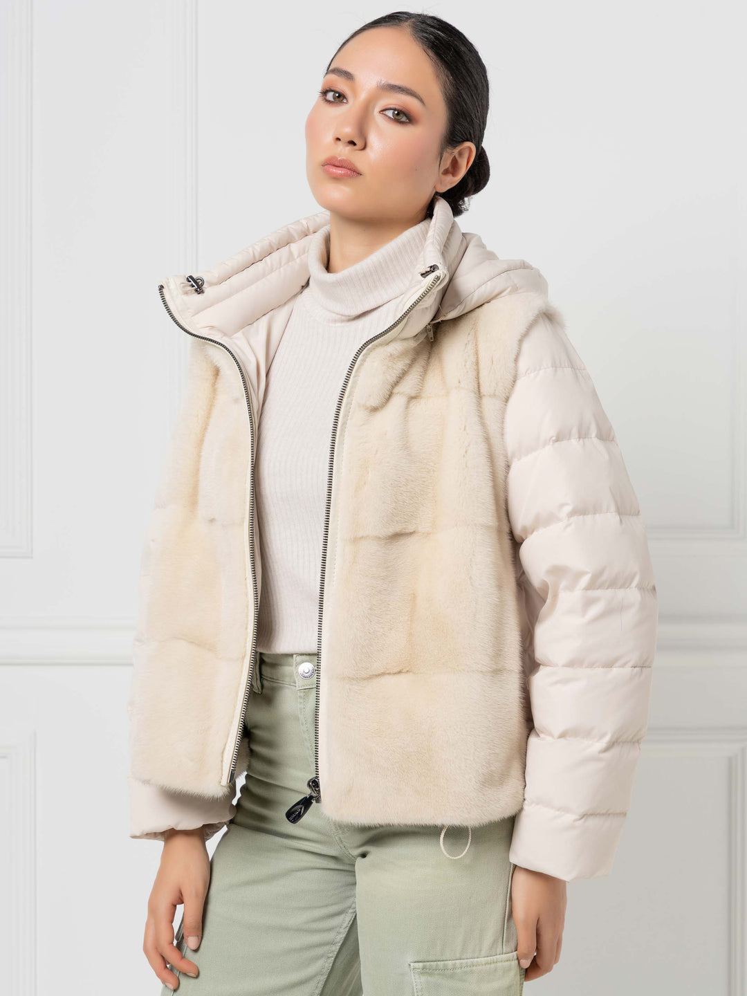 Mink &amp; Down Hooded Jacket