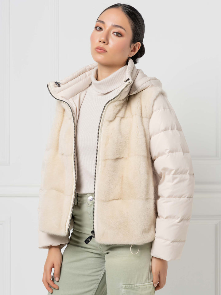 Mink &amp; Down Hooded Jacket