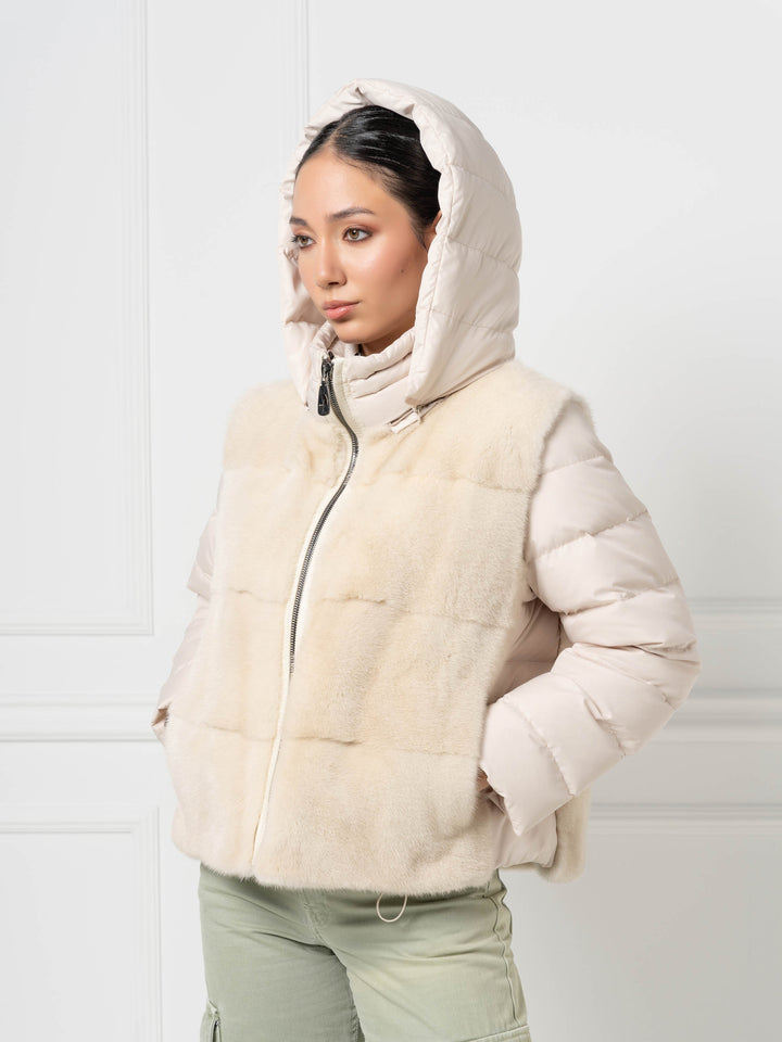 Mink &amp; Down Hooded Jacket