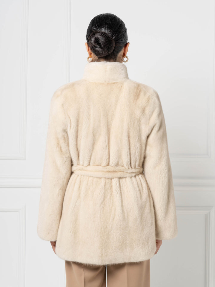 Mink Jacket with Belt and high Stand Collar
