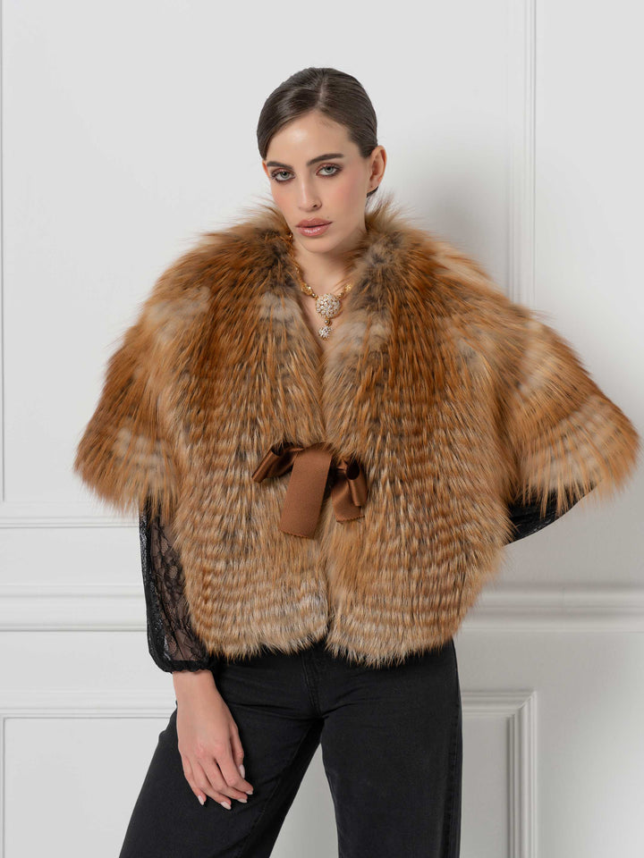 Belted Gold Fox Cape Jacket