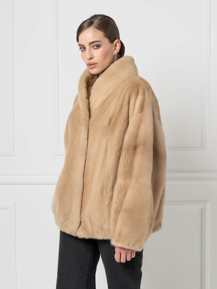 Mink Bomber Jacket with high Stand Collar
