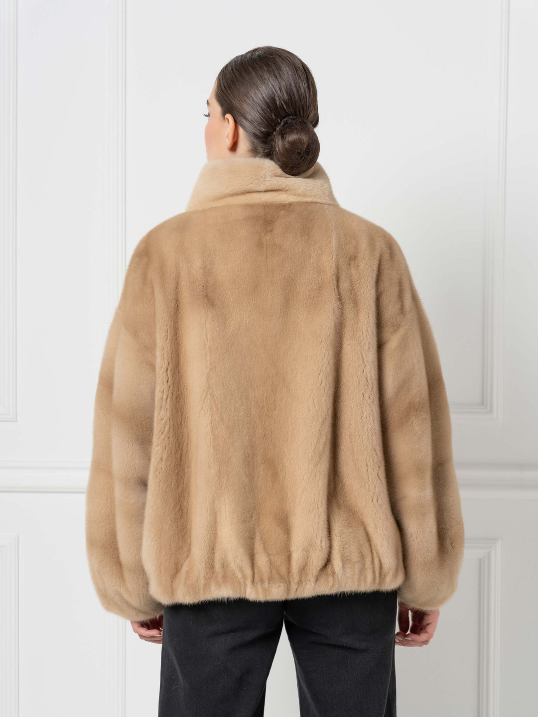 Mink Bomber Jacket with high Stand Collar