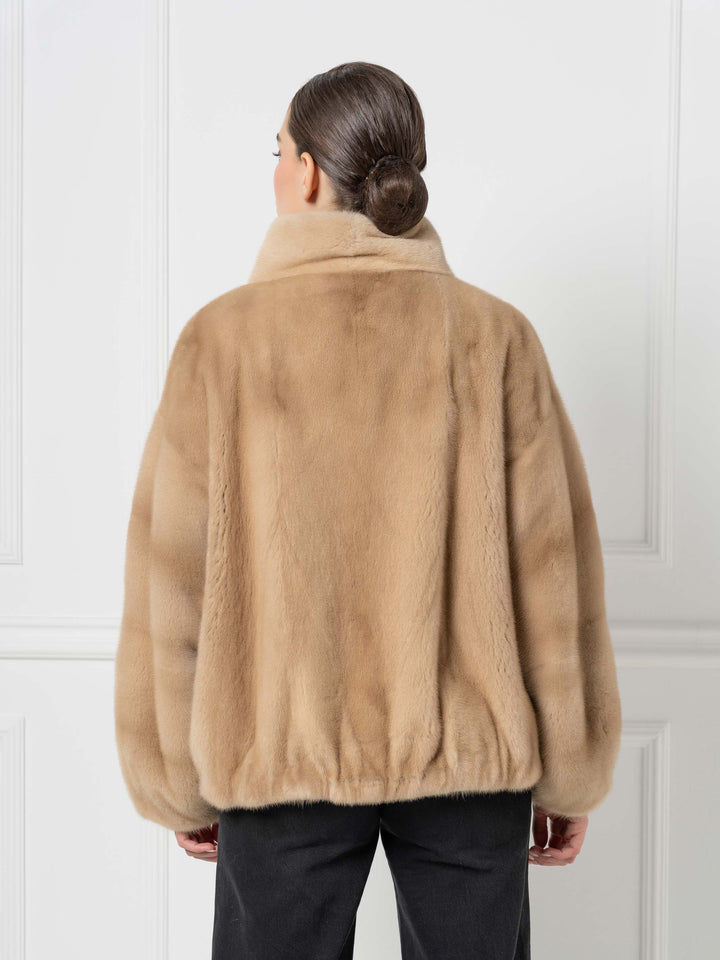 Mink Bomber Jacket with high Stand Collar