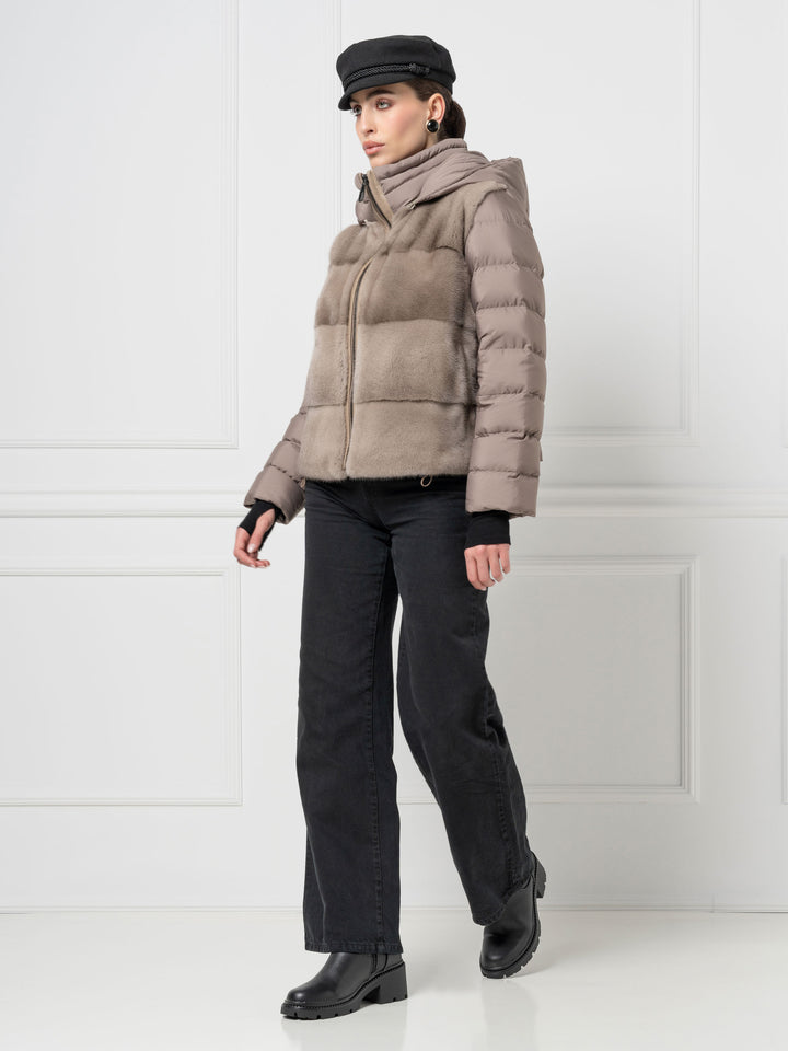 Giacca casual con cappuccio in visone e piumino