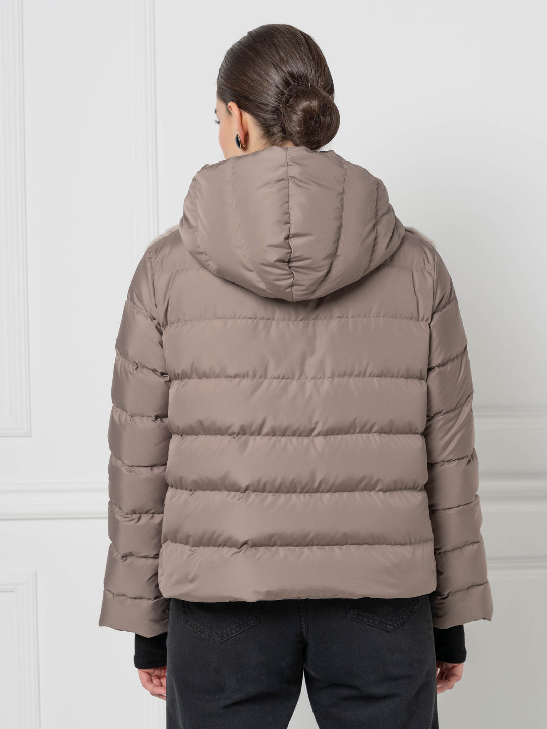 Giacca casual con cappuccio in visone e piumino