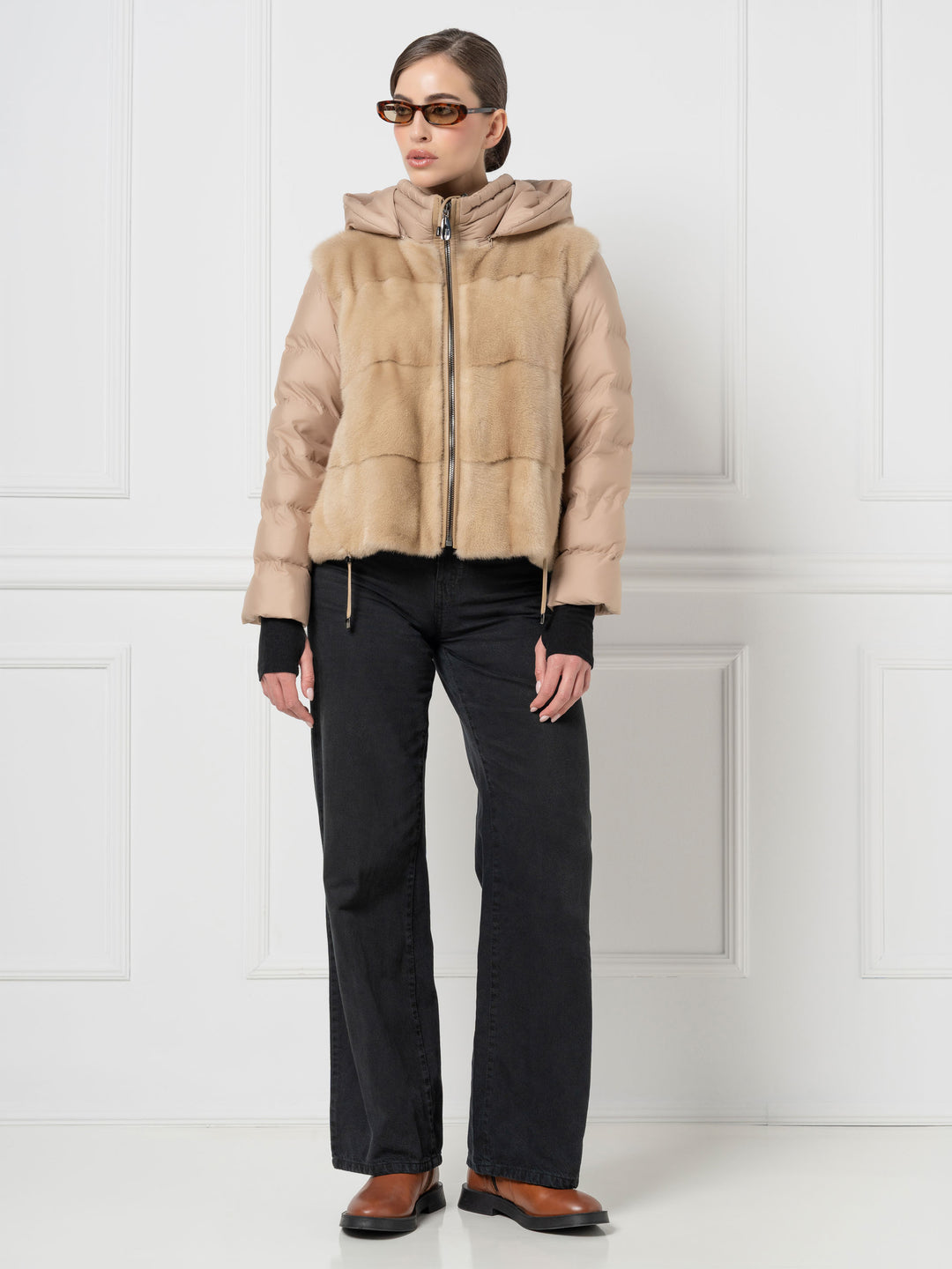 Mink &amp; Down Hooded Jacket