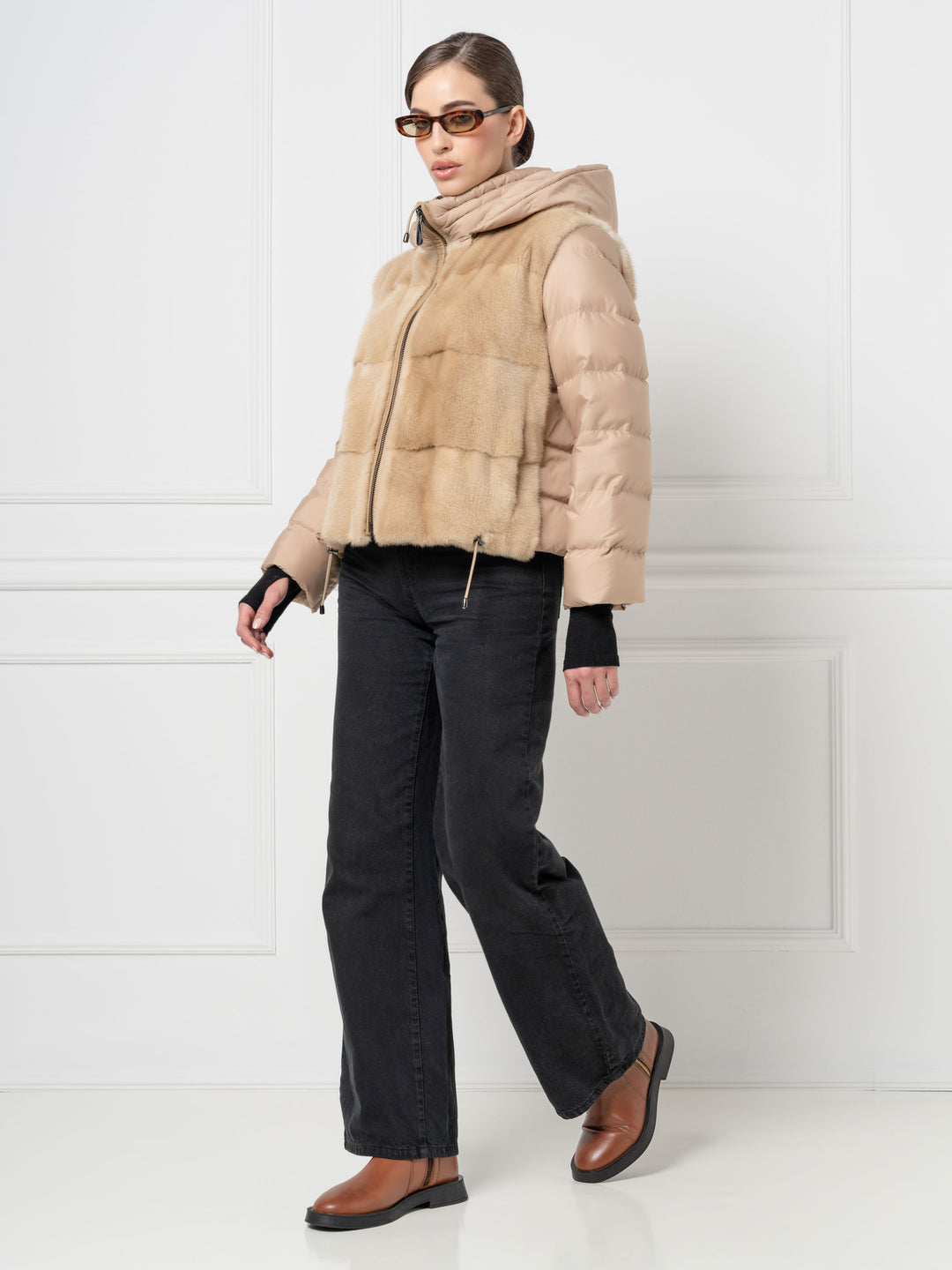 Mink &amp; Down Hooded Jacket