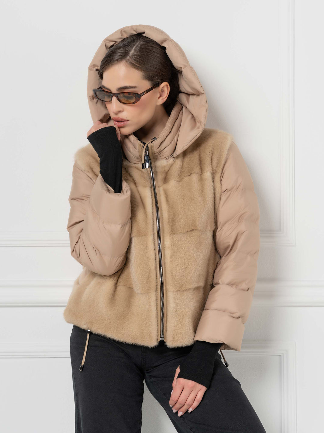 Mink &amp; Down Hooded Jacket