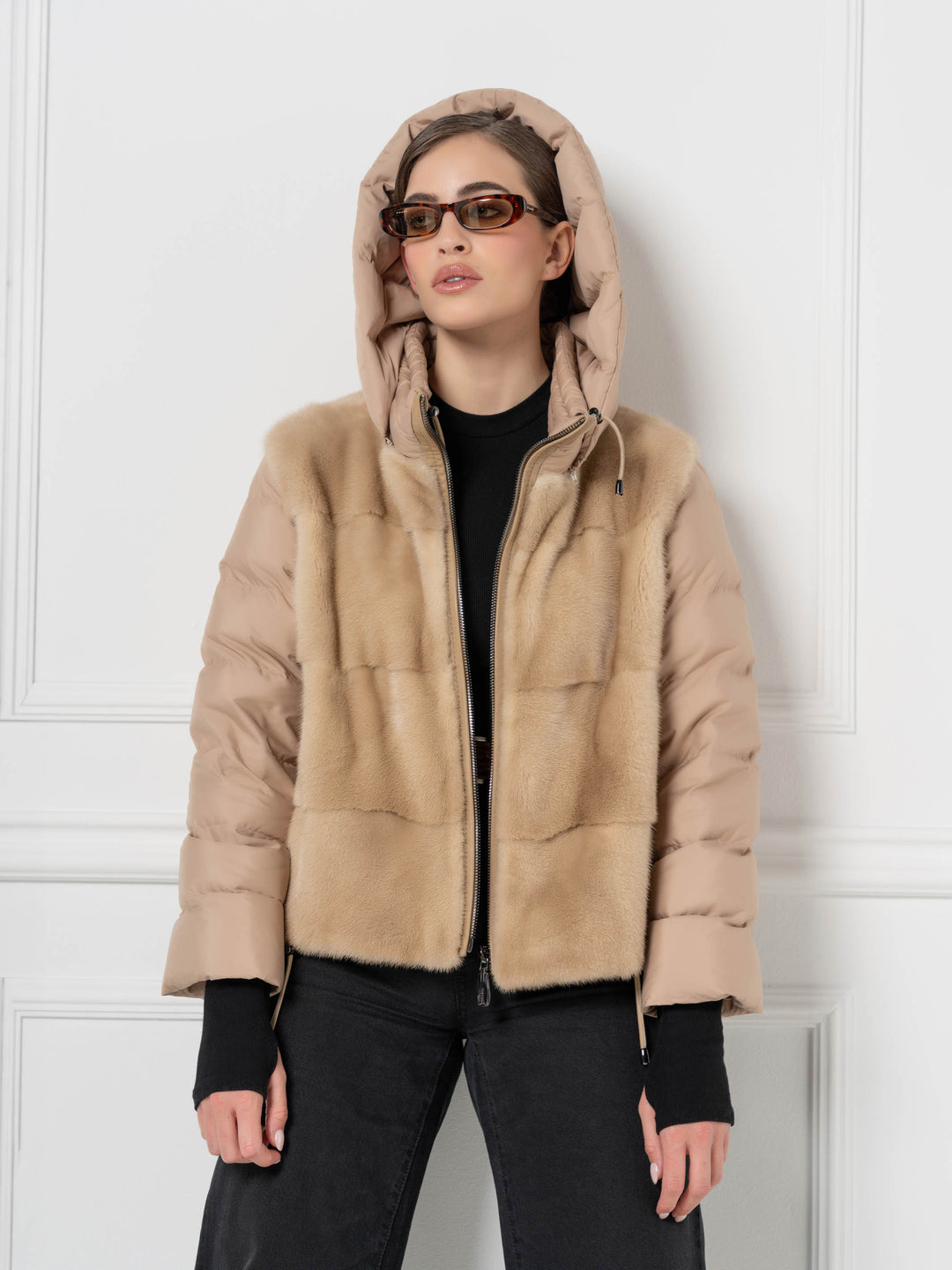 Mink &amp; Down Hooded Jacket