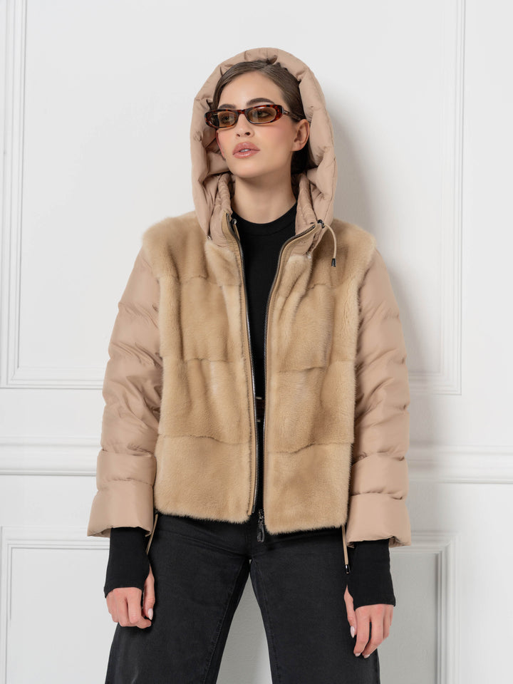 Mink &amp; Down Hooded Jacket