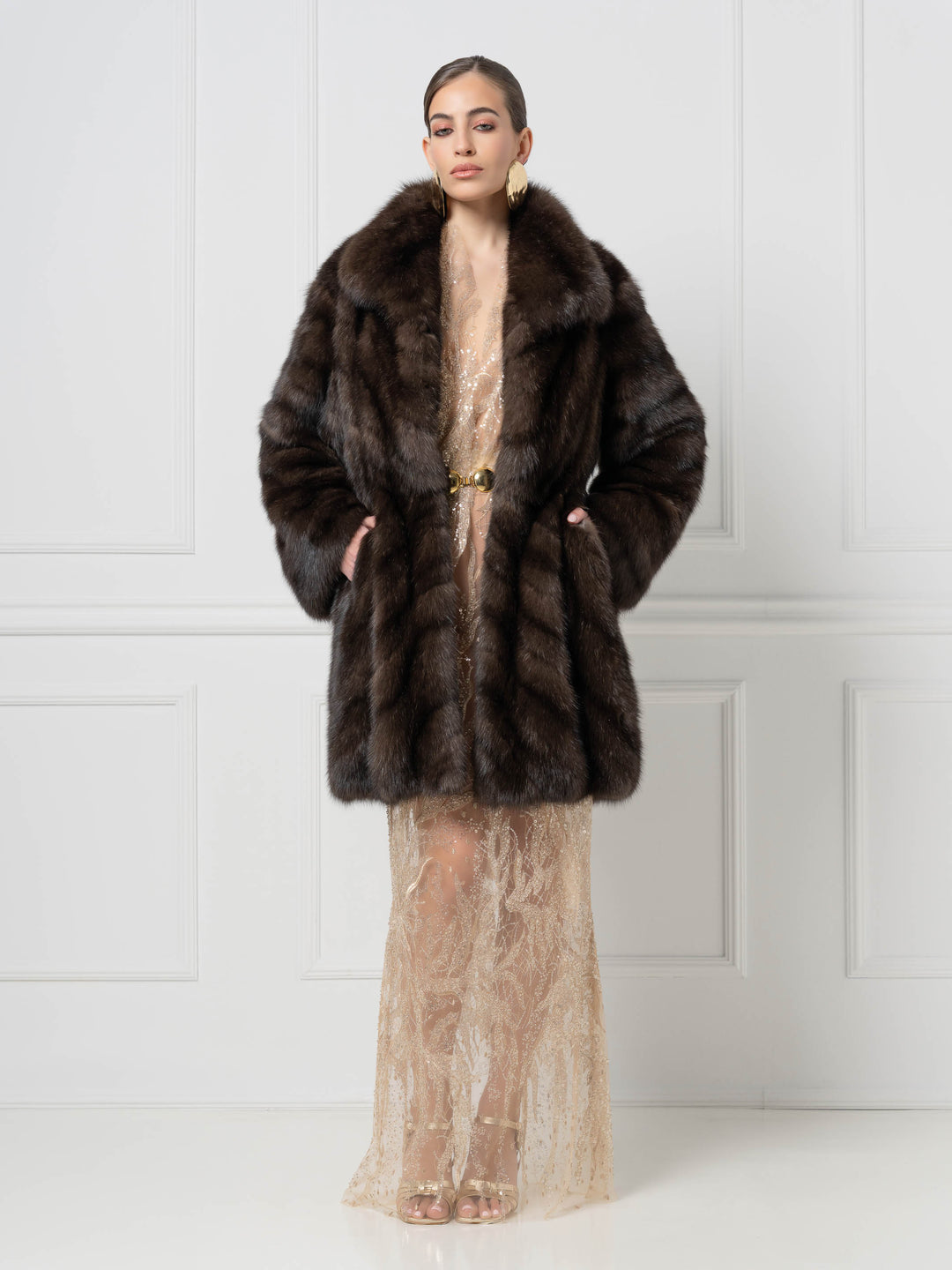 Long manteau en zibeline avec col châle oversize