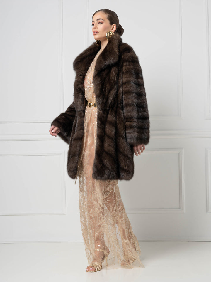 Long manteau en zibeline avec col châle oversize