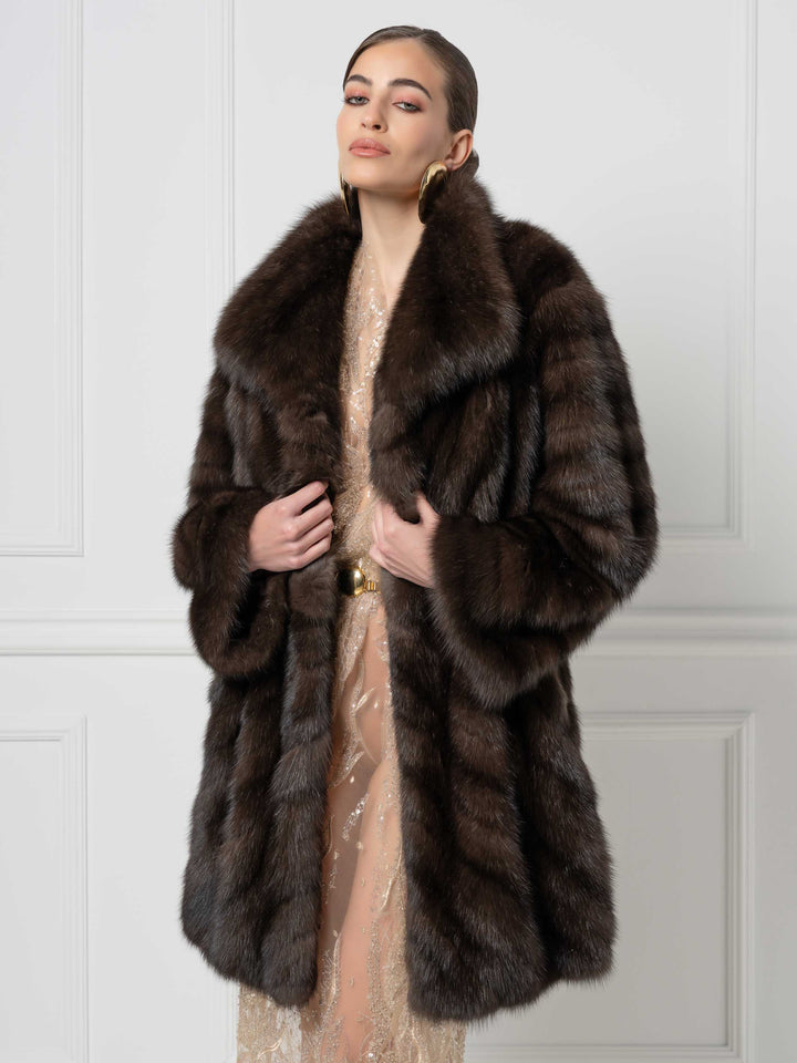 Long manteau en zibeline avec col châle oversize