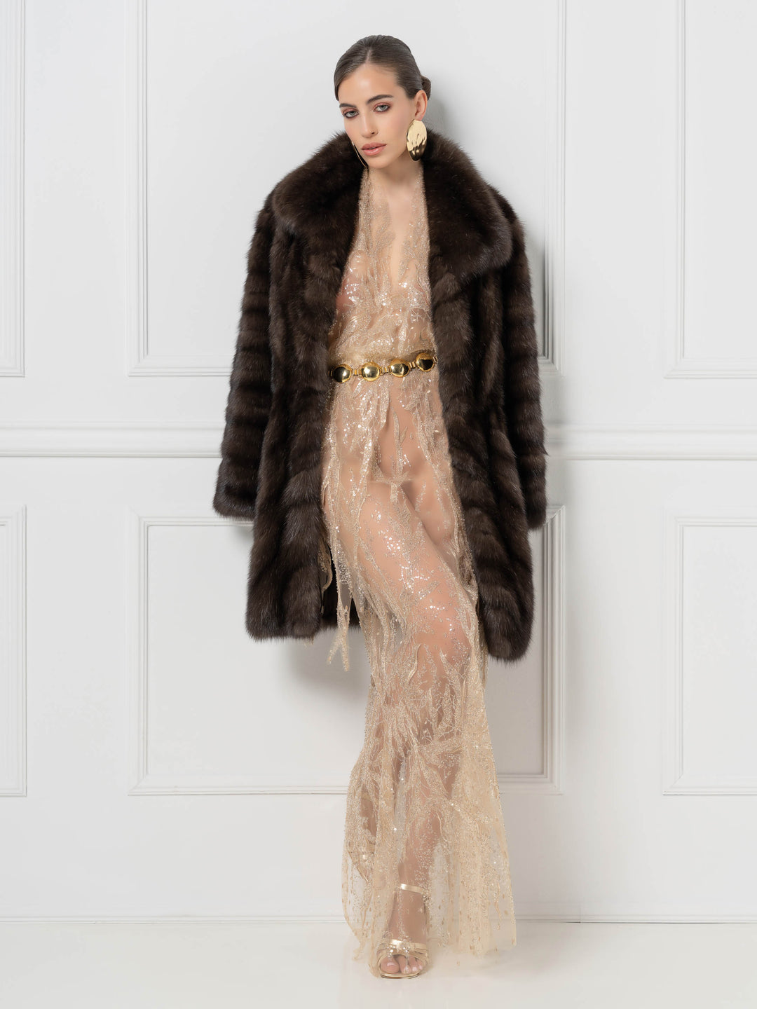 Long manteau en zibeline avec col châle oversize
