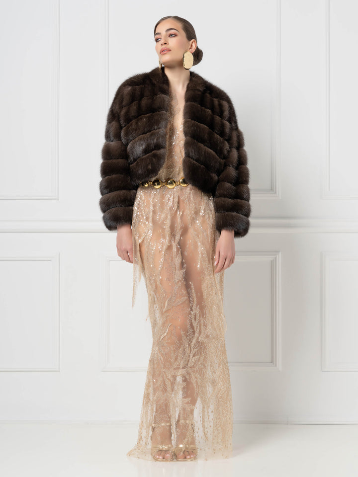 Cropped Sable Jacket with Shawl Collar