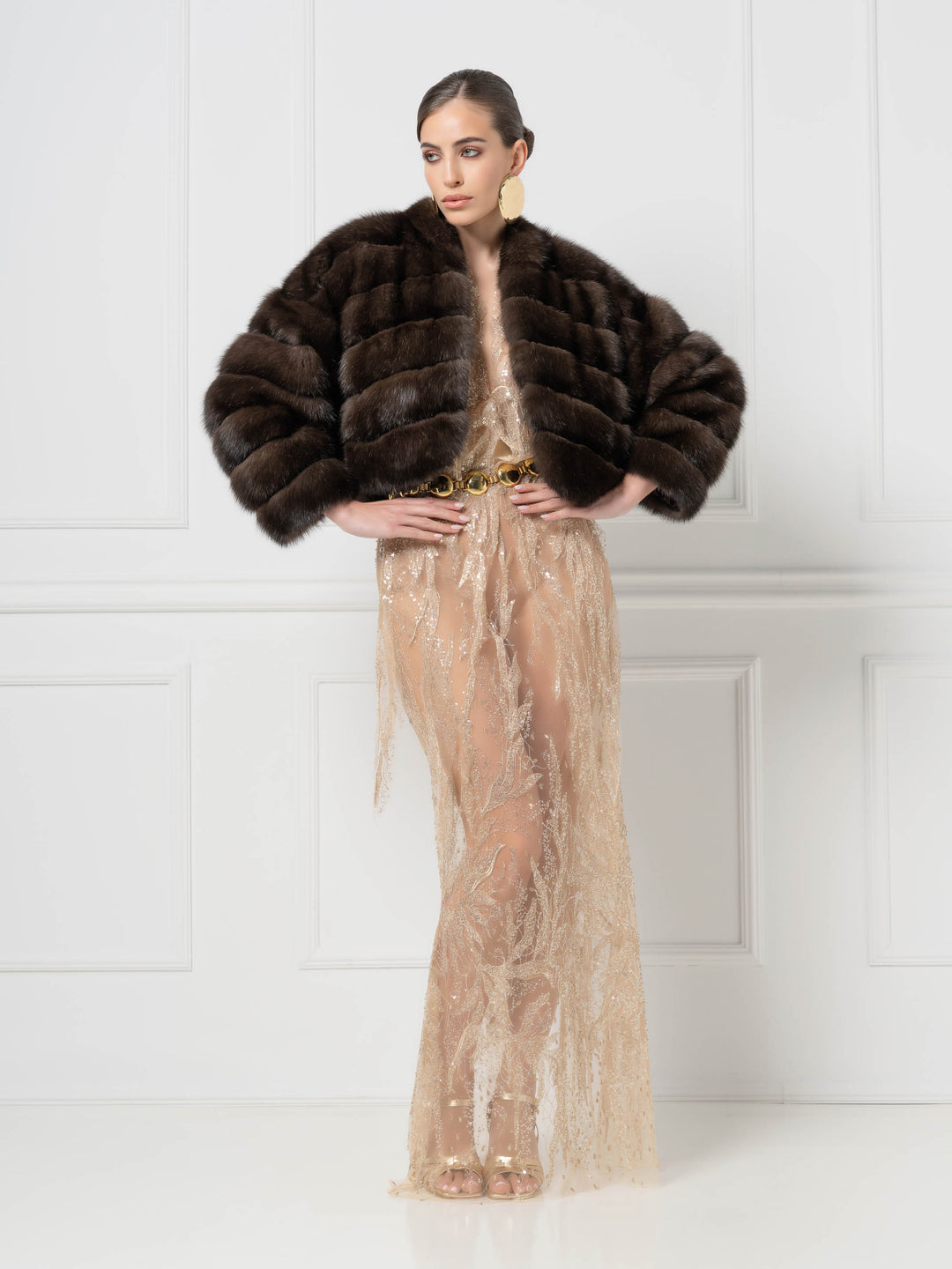 Cropped Sable Jacket with Shawl Collar