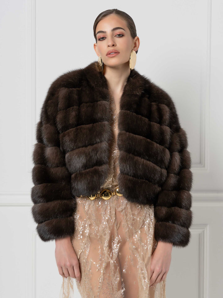 Cropped Sable Jacket with Shawl Collar