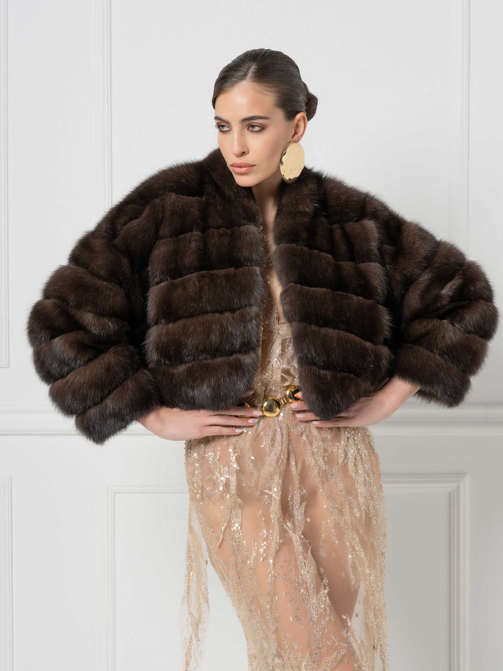 Cropped Sable Jacket with Shawl Collar