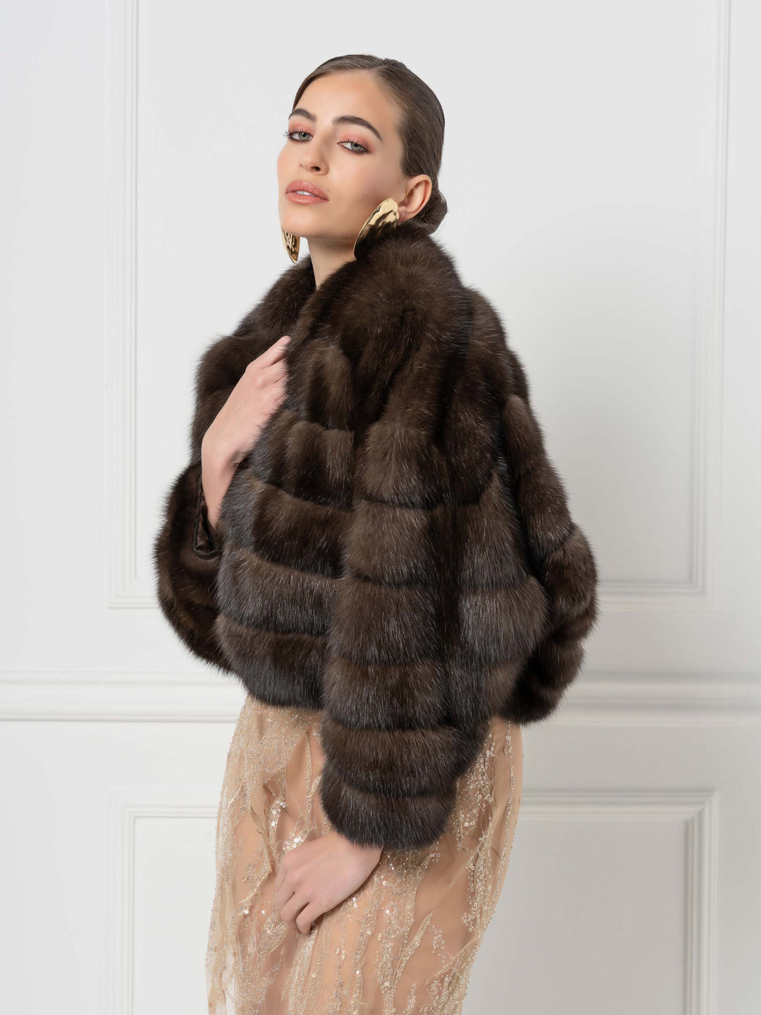 Cropped Sable Jacket with Shawl Collar