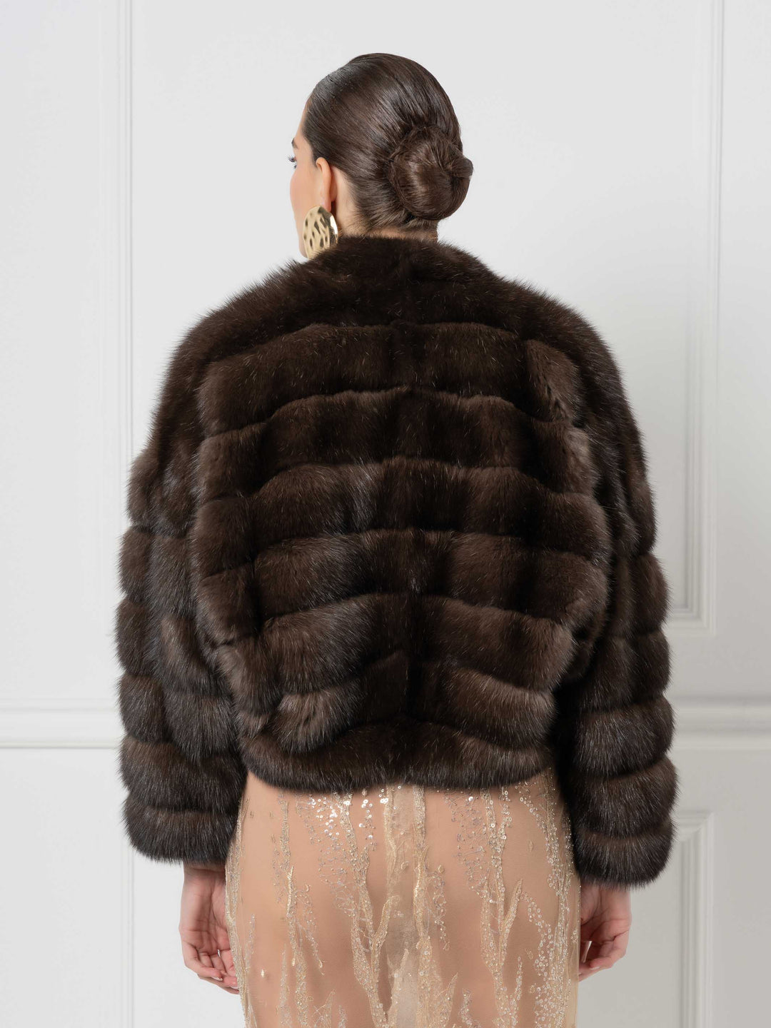 Cropped Sable Jacket with Shawl Collar