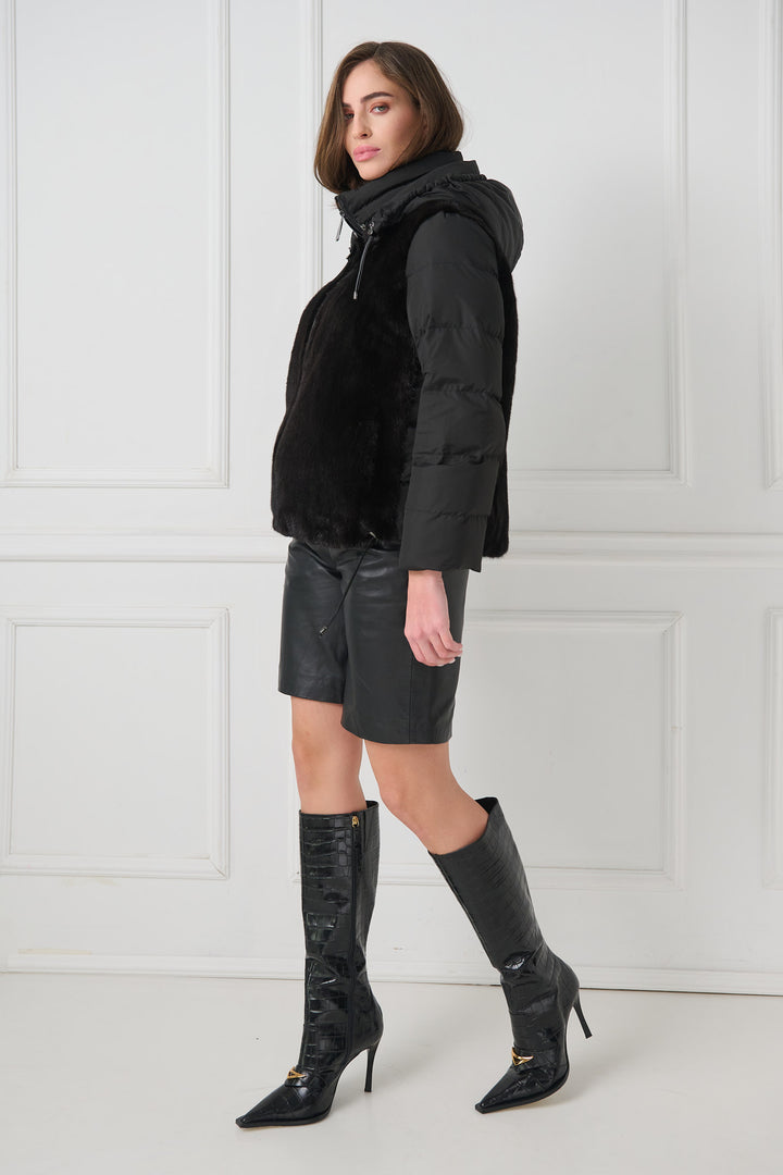 Padded jacket with mink