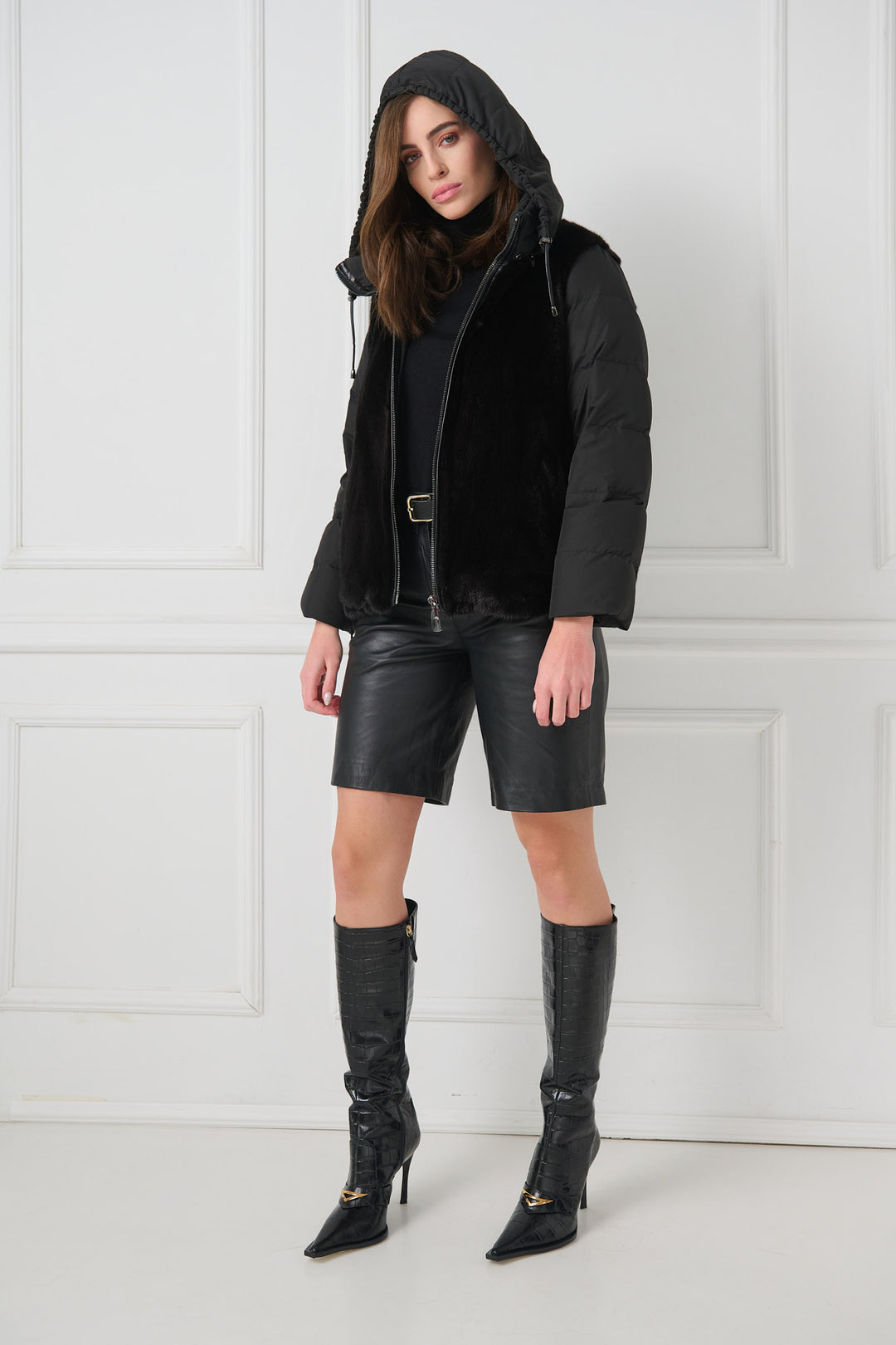 Padded jacket with mink