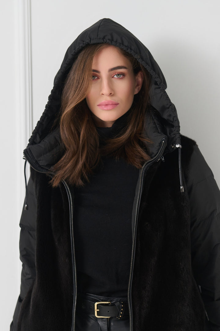 Padded jacket with mink