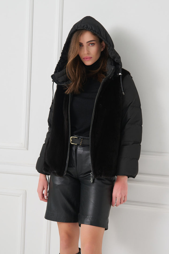 Padded jacket with mink