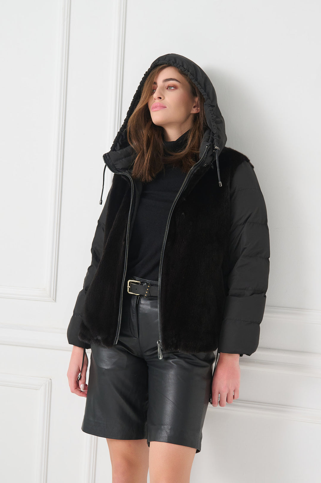 Padded jacket with mink