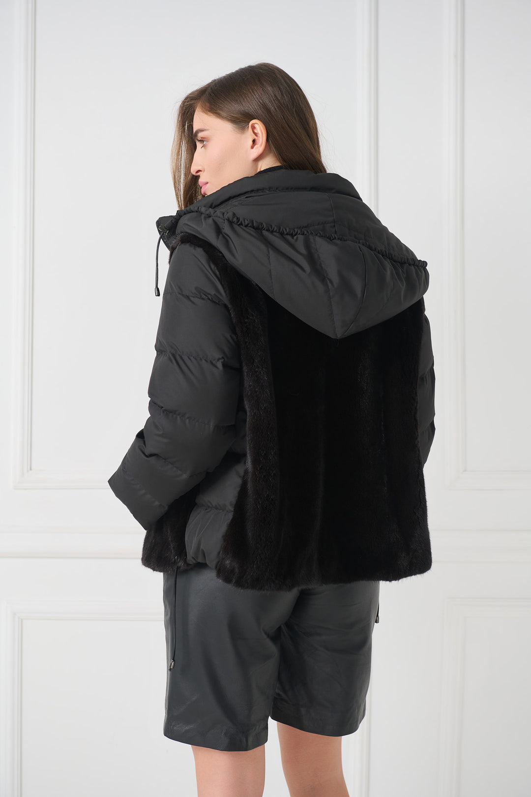Padded jacket with mink