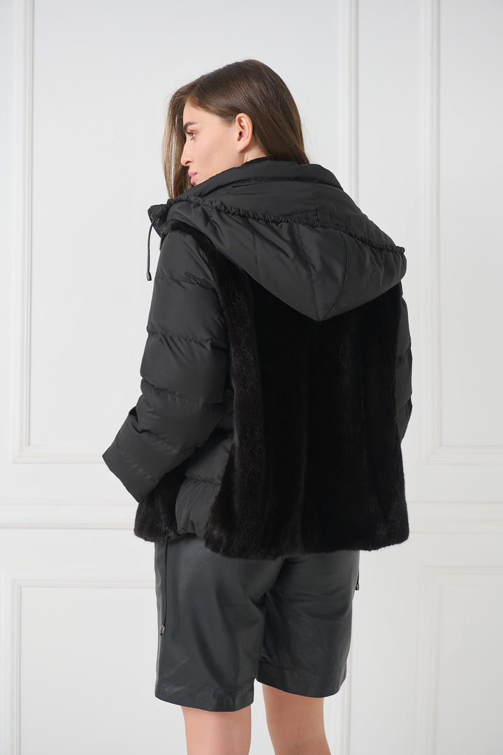 Padded jacket with mink