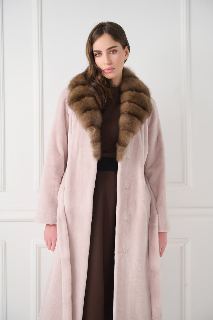 Long Sheared Mink Coat with Sable Collar