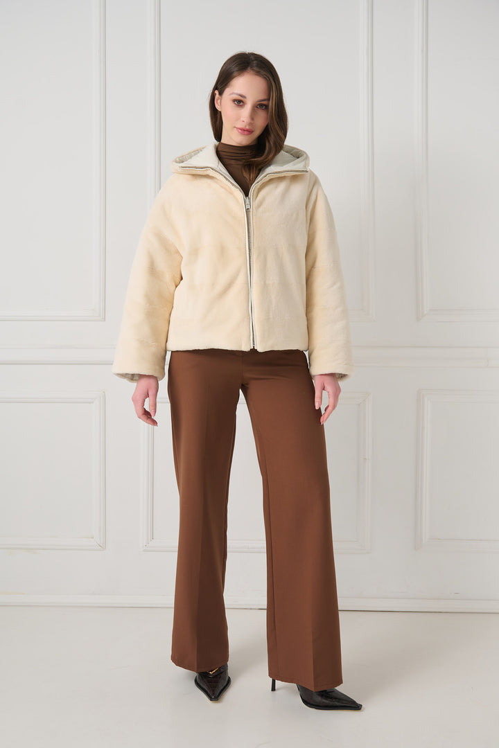 Двусторонняя куртка из стриженой норки с капюшоном